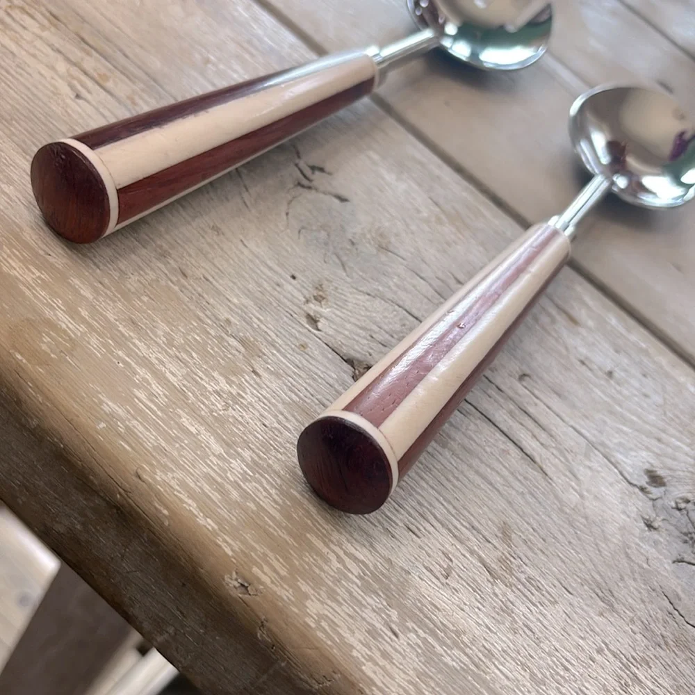 NWT Lyra Inlay Wood Serving Set. Stainless Steel 11.14” Timeless | Classic